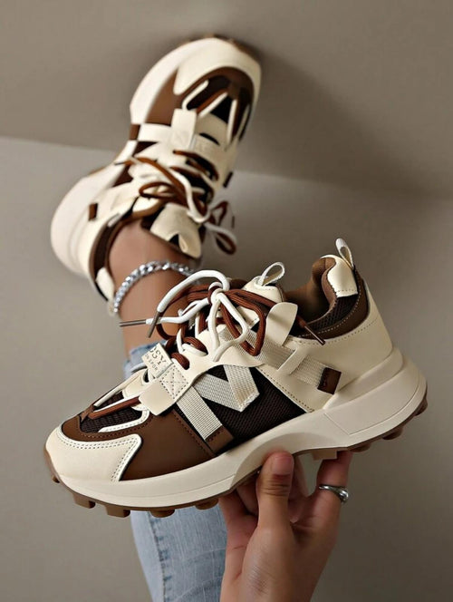 Chunky Contrast Lace-Up Sneakers
