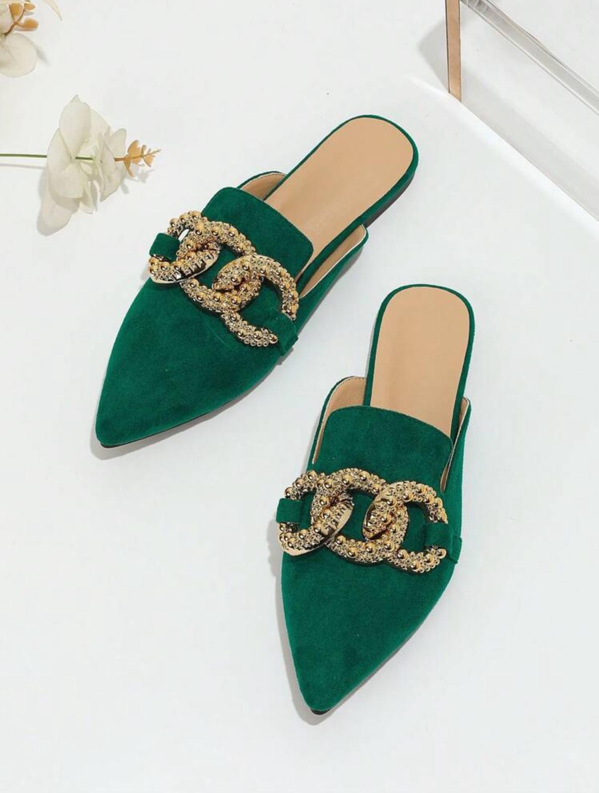 Emerald Luxe Chain Mules