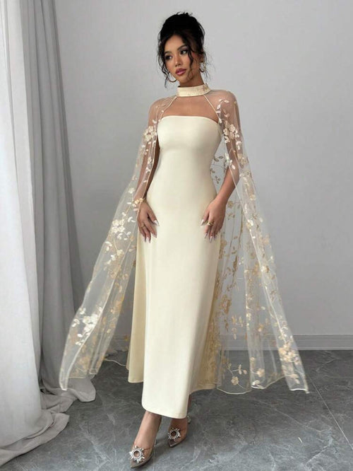 Celestia Embroidered Cape Gown