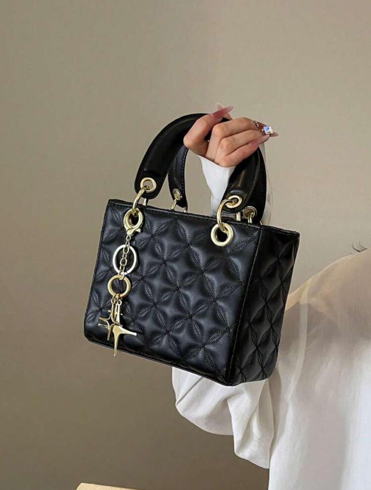 Noir Charm Quilted Mini Tote