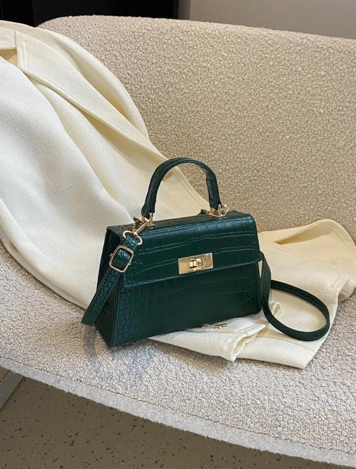 Emerald Luxe Croc-Effect Handbag