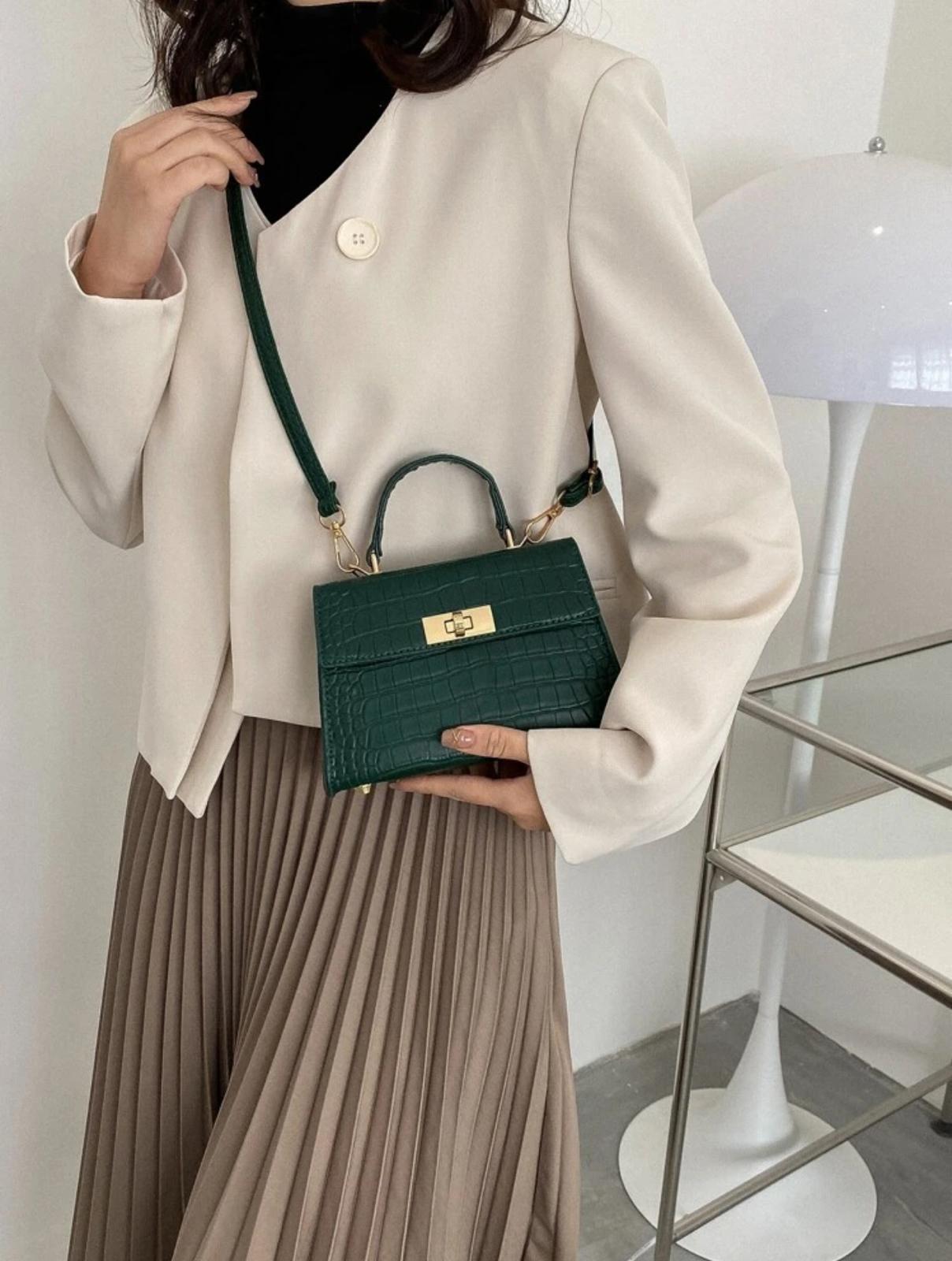 Emerald Luxe Croc-Effect Handbag