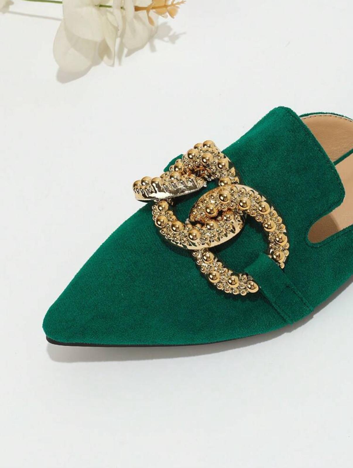 Emerald Luxe Chain Mules