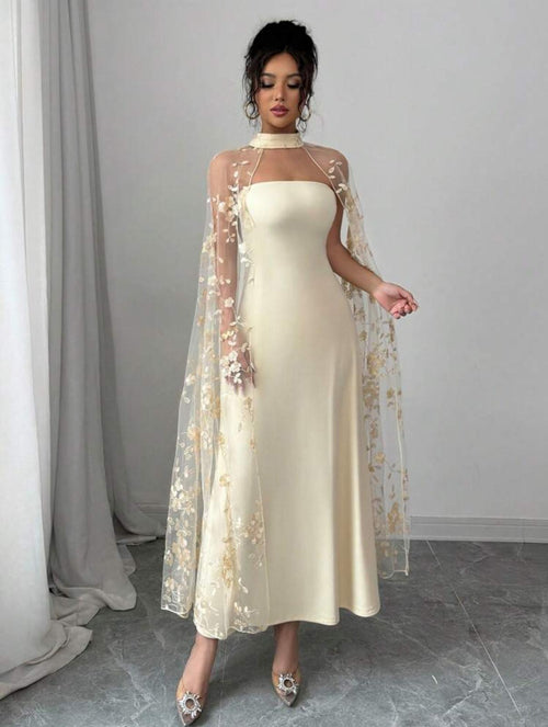 Celestia Embroidered Cape Gown